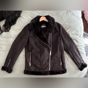 Unisex Black Faux Fur Lined, Suede Biker Style Jacket